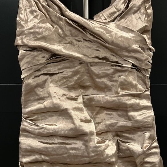 Nicole Miller Ruched Evening Gown, Size 8, Champaign color - Picture 2 of 9